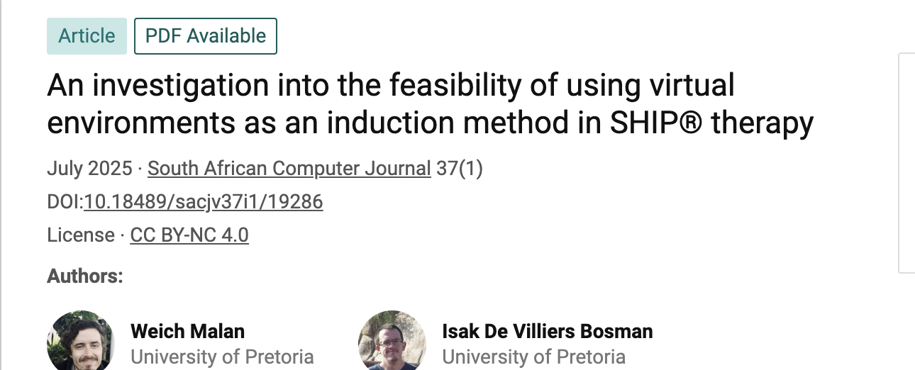 An investigation into the feasibility of using virtual environments as an induction method in SHIP® therapy